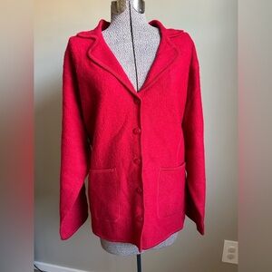 Pure New Wool Women's Red Button-Up cardigan sweater woolmark Jacket holiday